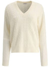 Women's V-neck Cable Knit Top White - BRUNELLO CUCINELLI - BALAAN 1