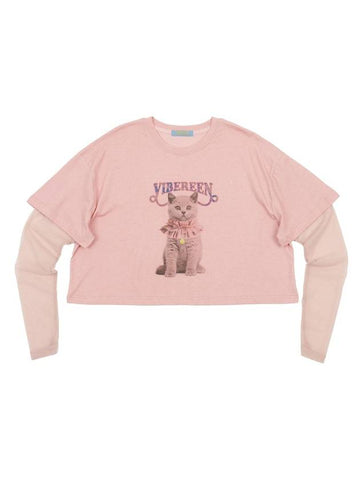 Bella Cat Mesh Layered Long Sleeve T Shirt Pink - VIBEREEN - BALAAN 1