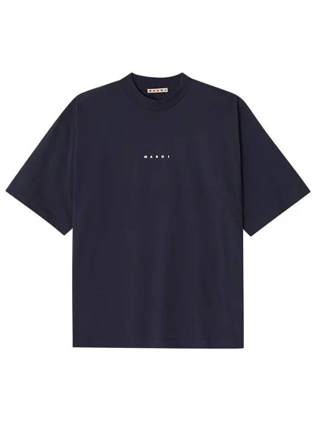 Logo Organic Cotton Short Sleeve T-Shirt Navy - MARNI - BALAAN 3