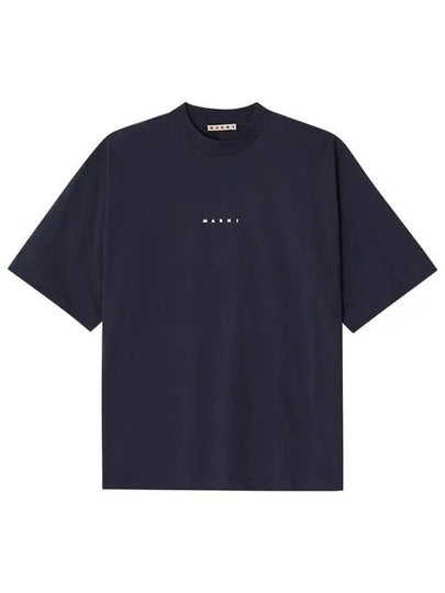 Logo Organic Cotton Short Sleeve T-Shirt Navy - MARNI - BALAAN 2