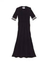 Cotton Pleated Cricket Striped Cable Midi Dress Navy - THOM BROWNE - BALAAN 2