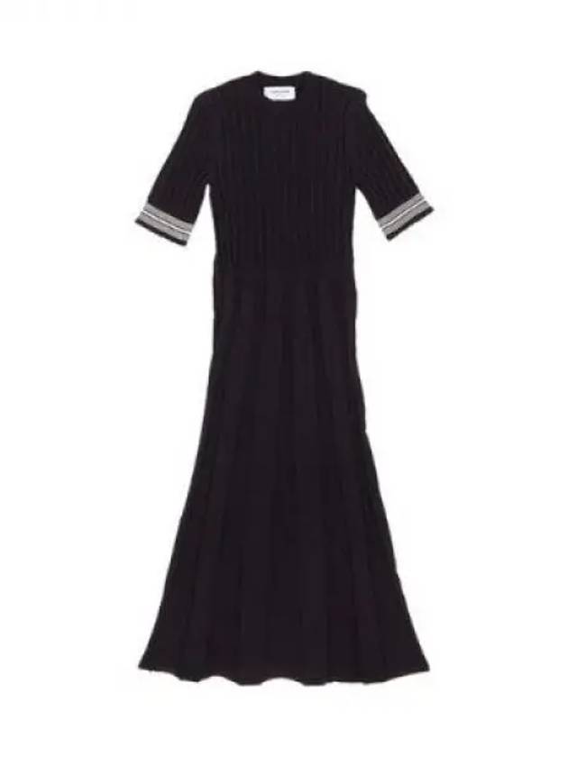 Cotton Pleated Cricket Striped Cable Midi Dress Navy - THOM BROWNE - BALAAN 2