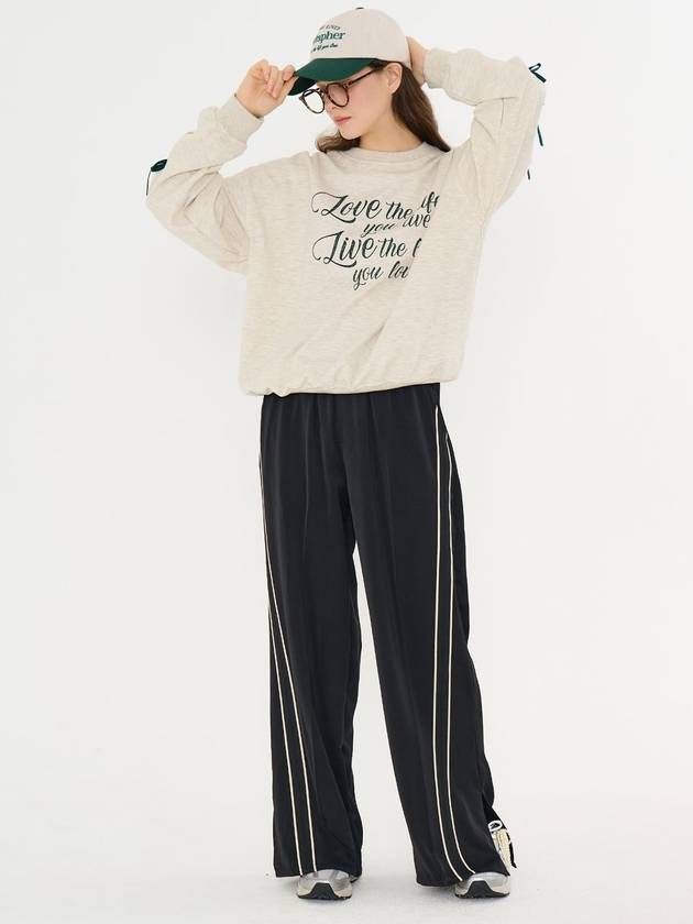 Ribbon Slit Lettering Overfit Sweatshirt Oat Meal - METAPHER - BALAAN 6