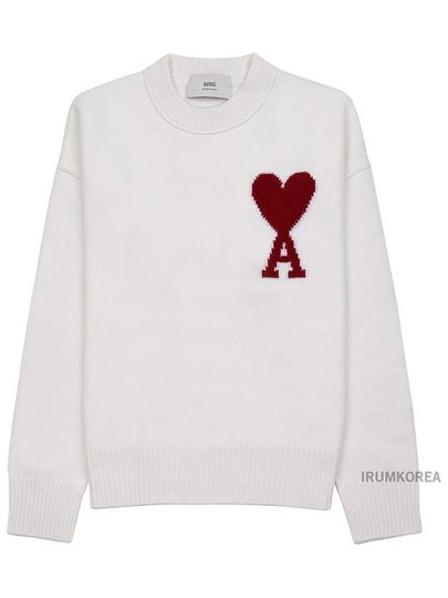 Intarsia Big Heart Logo Wool Knit Top Ivory - AMI - BALAAN 2