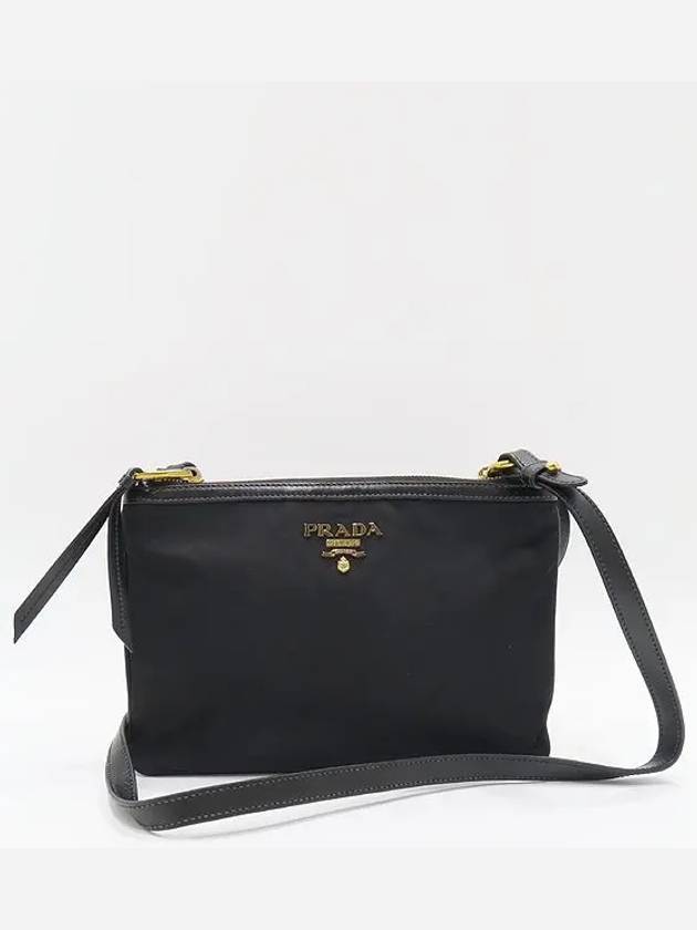 1BH046 Black Pocono Nylon Double Zip Cross Bag - PRADA - BALAAN 2