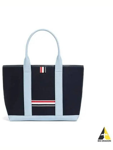 Women s Three Stripe Tab Canvas Small Tote Bag Navy UAG014F 05390 - THOM BROWNE - BALAAN 1