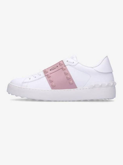 Rockstud Untitled Leather Low Top Sneakers White Pink - VALENTINO - BALAAN 2