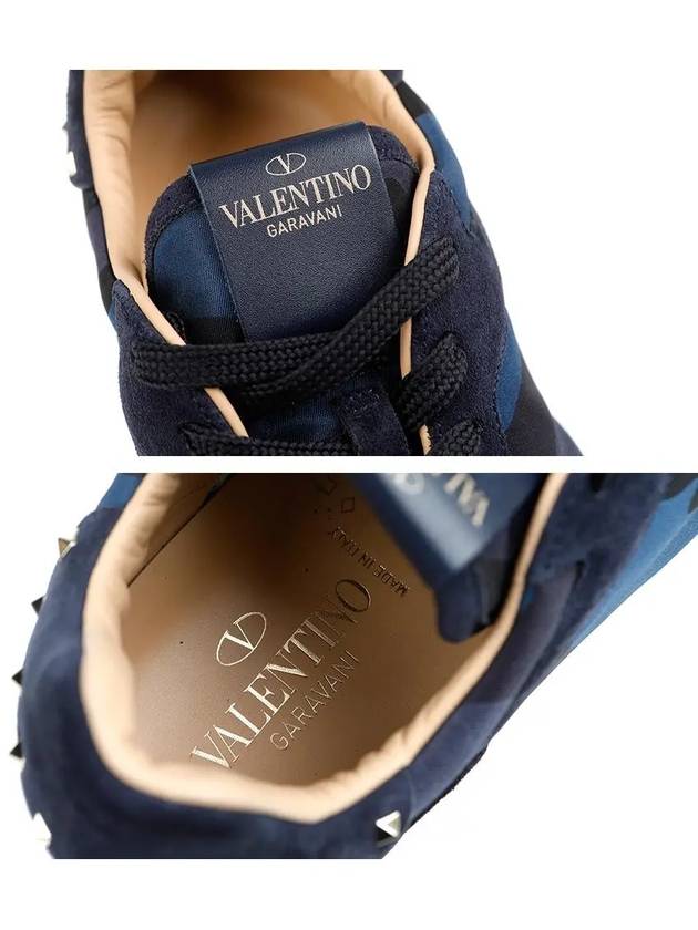 Men's Rockrunner Camouflage Suede Low Top Sneakers Navy - VALENTINO - BALAAN 8