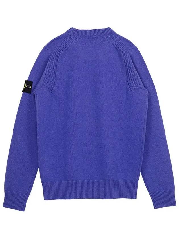 Men's Waffen Patch Round Neck Knit Top Blue - STONE ISLAND - BALAAN 4