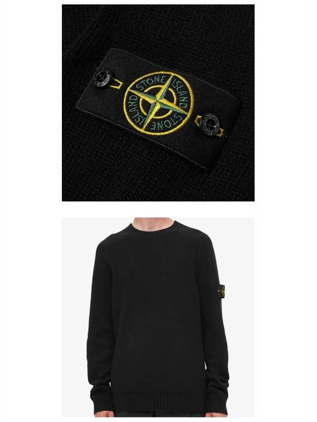 Waffen Patch Round Neck Wool Knit Top Black - STONE ISLAND - BALAAN 6