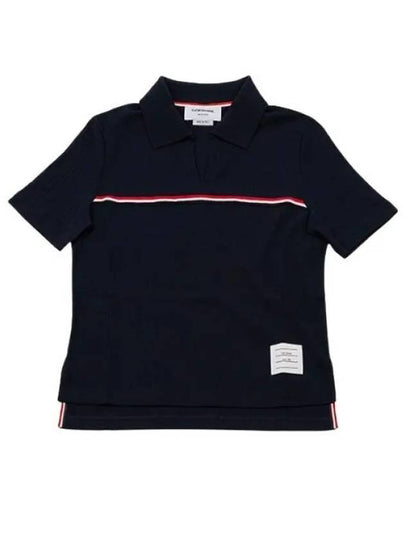 Three Stripes High Twist Rib Polo Shirt Navy - THOM BROWNE - BALAAN 2