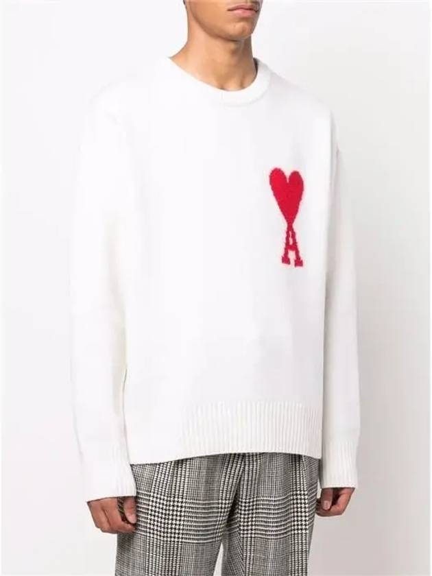 Big Heart Logo Oversized Intarsia Knit Top White - AMI - BALAAN 5