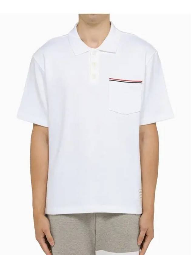 RWB Pocket Interlock Cotton Short Sleeve Polo Shirt White - THOM BROWNE - BALAAN 4