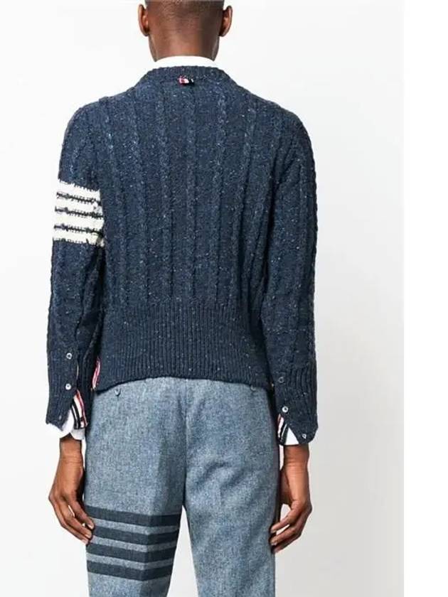 Donegal Twist Cable 4-Bar Classic Crewneck Knit Top Blue - THOM BROWNE - BALAAN 6