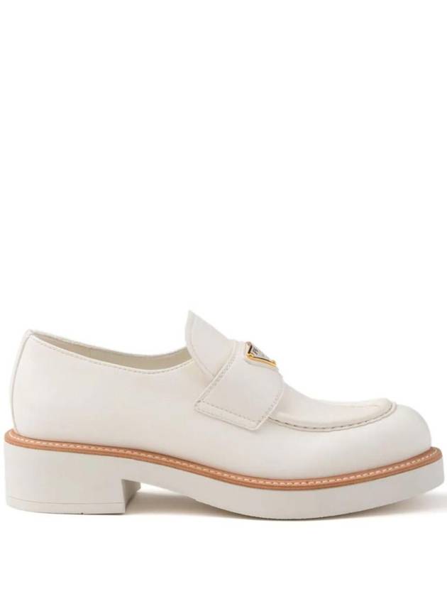 Triangle Logo Leather Loafers Ivory - PRADA - BALAAN 1