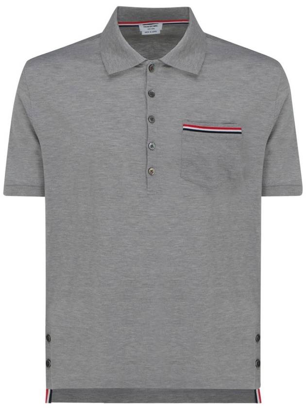 Men's Three Stripes Pocket Mercerized Short Sleeve Polo Shirt Light Grey - THOM BROWNE - BALAAN 2