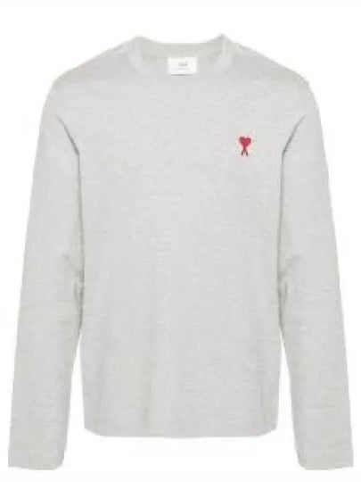 Chain Stitch Heart Logo Long Sleeve T-Shirt Grey - AMI - BALAAN 2