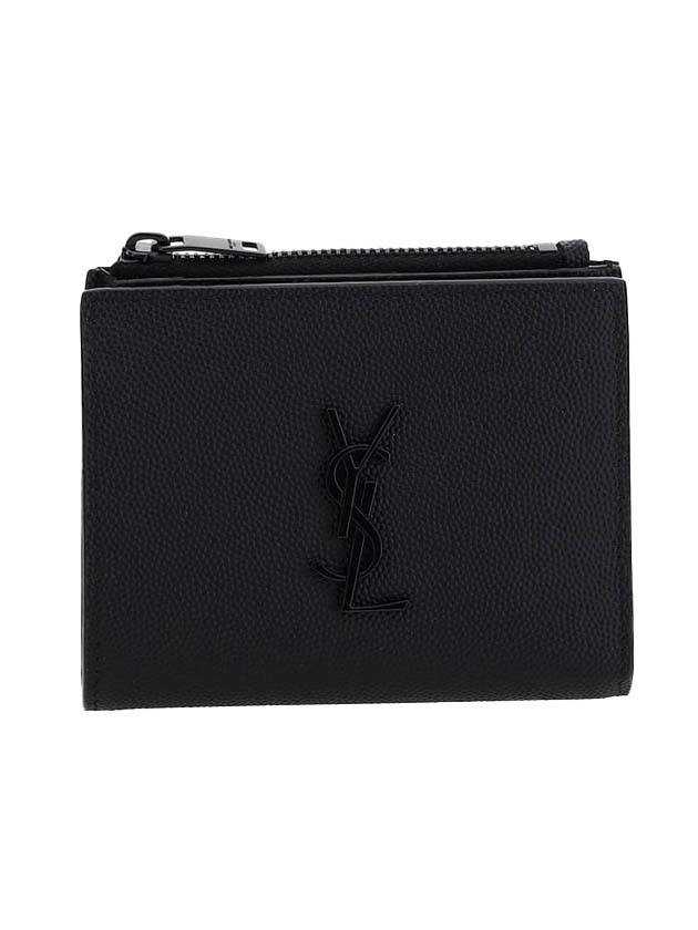 Grande Poudre Monogram Zipper Half Wallet Black - SAINT LAURENT - BALAAN 1