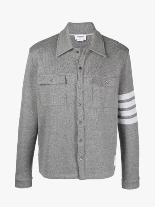 Double Face Cotton Knit 4 Bar Button Shirt Jacket Grey - THOM BROWNE - BALAAN 3