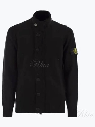 Wappen High Neck Button Up Wool Cardigan Black - STONE ISLAND - BALAAN 2