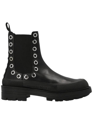 Eyelet Calfskin Stacked Ankle Chelsea Boots Black - ALEXANDER MCQUEEN - BALAAN 1