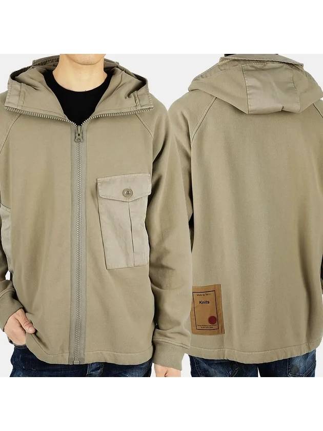 Garment Dyed One-Pocket Cotton Zip Up Hoodie Pale Taupe - TEN C - BALAAN 3