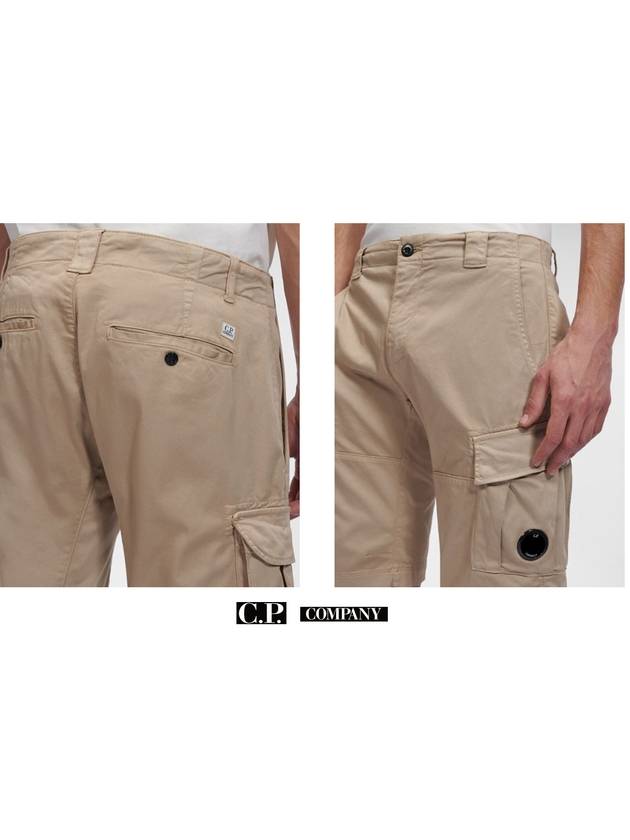 Men's Stretch Satin Cargo Shorts Beige - CP COMPANY - BALAAN.