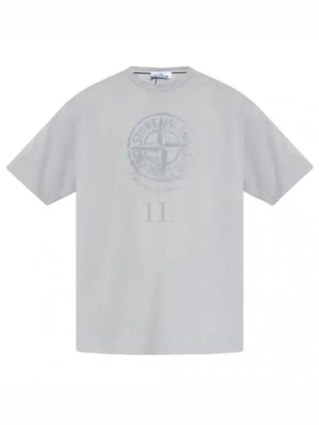 Men's Logo Print Crew Neck Short Sleeve T-Shirt Grey - STONE ISLAND - BALAAN 2