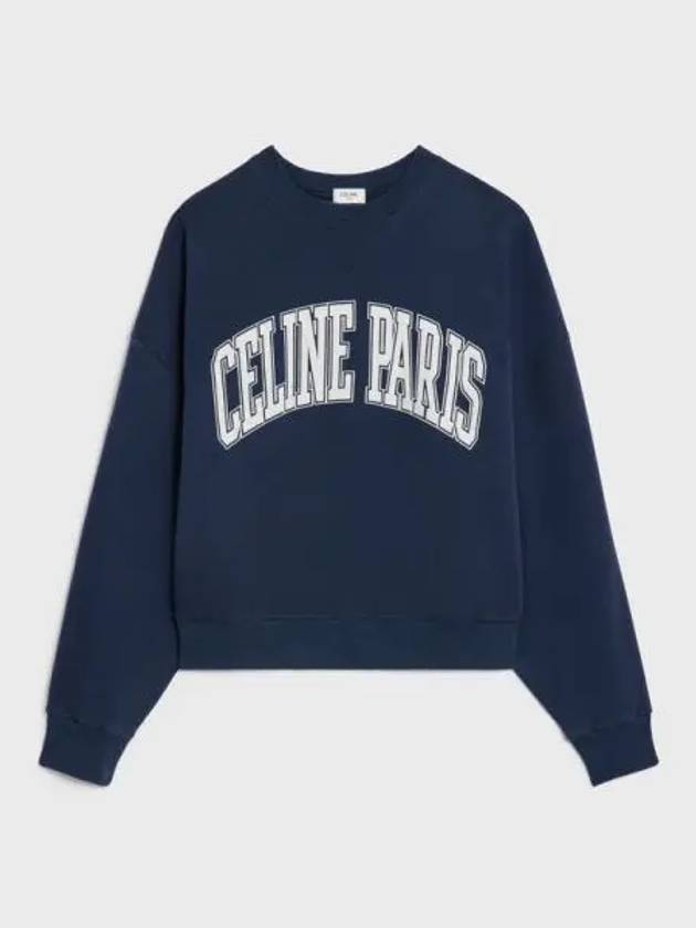 Logo Print Oversized Cotton Sweatshirt Navy - CELINE - BALAAN 2