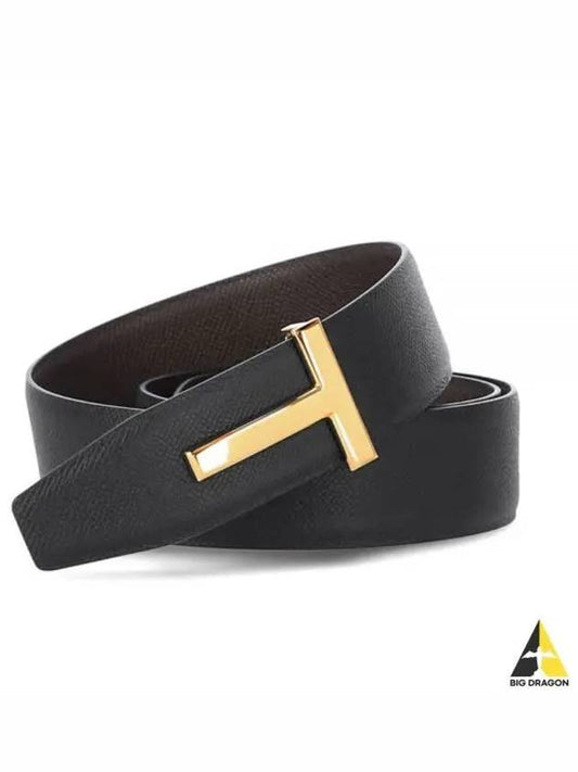 T Buckle Reversible Leather Belt Chocolate Black - TOM FORD - BALAAN 2