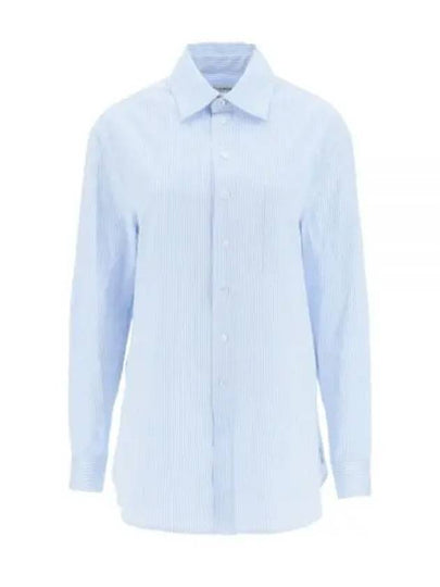 Striped Cotton Poplin Monogram Long Sleeve Shirt Blue - SAINT LAURENT - BALAAN 2