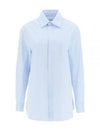 Striped Cotton Poplin Monogram Long Sleeve Shirt Blue - SAINT LAURENT - BALAAN 2