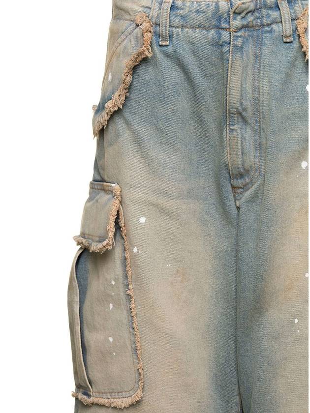 'Vivi' Light Blue Cargo Jeans With Bleached Effect And Paint Stains In Cotton Denim Woman - DARKPARK - BALAAN 3