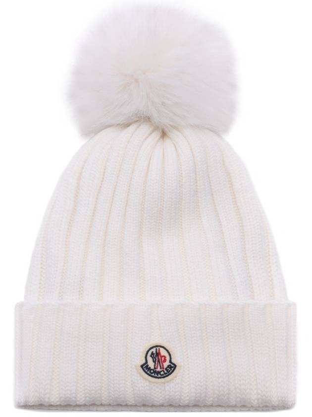 Women s Logo Patch Pom Wool Beanie 3B00027 M1131 034 24F - MONCLER - BALAAN 1