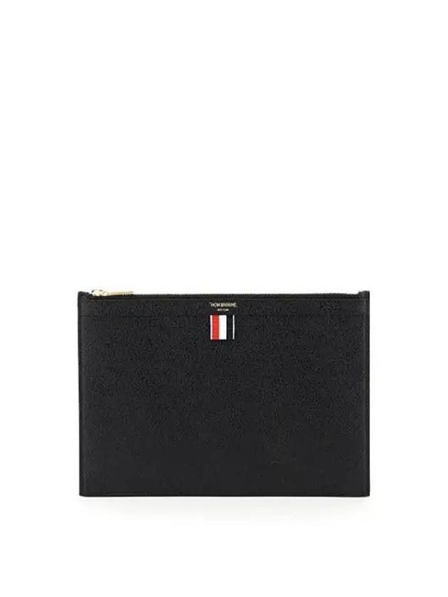 Pebble Grain Three Stripes Zipper Small Clutch Bag Black - THOM BROWNE - BALAAN 2