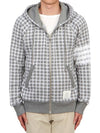 Cotton Check Jacquard 4-Bar Zip-Up Hoodie Grey - THOM BROWNE - BALAAN 3