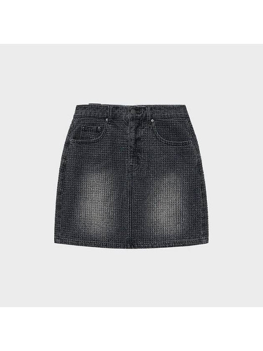 Damage Stripe Denim Mini A Line Skirt Black - NOIRER FOR WOMEN - BALAAN 1