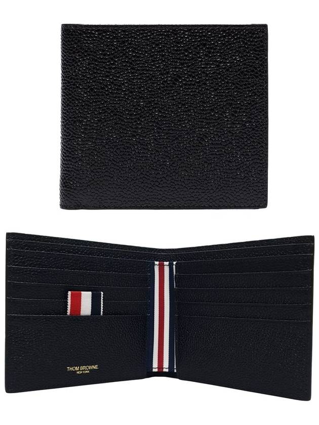 Pebble Grain Leather Half Wallet Black - THOM BROWNE - BALAAN 2