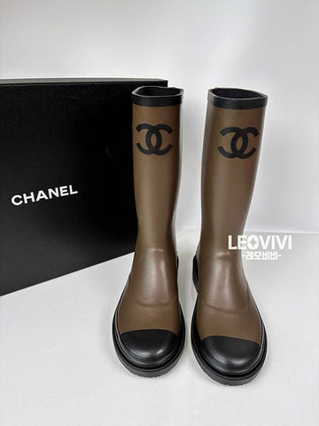 CC logo two tone rain boots rubber khaki black size 37 G45838 - CHANEL - BALAAN 1