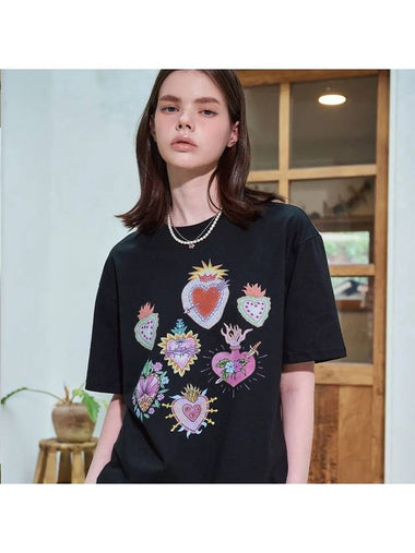 DTP Folk Hearts Short Sleeve T Shirt Black - CPGN STUDIO - BALAAN 1