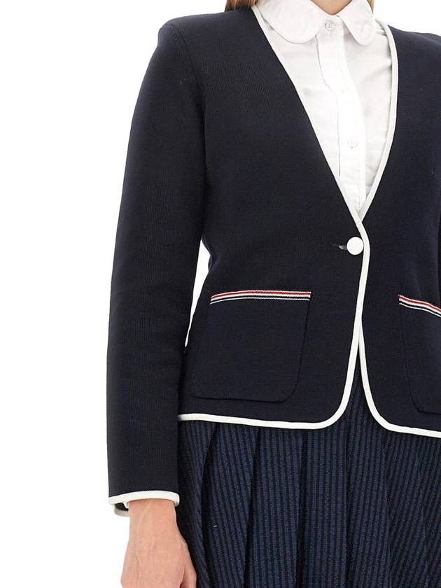 Women's Tipping Double Face Callalis Merino Wool Cardigan Navy - THOM BROWNE - BALAAN 5