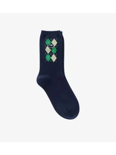 Women s Argyle Check Medium Neck Socks Navy - LACOSTE - BALAAN 1