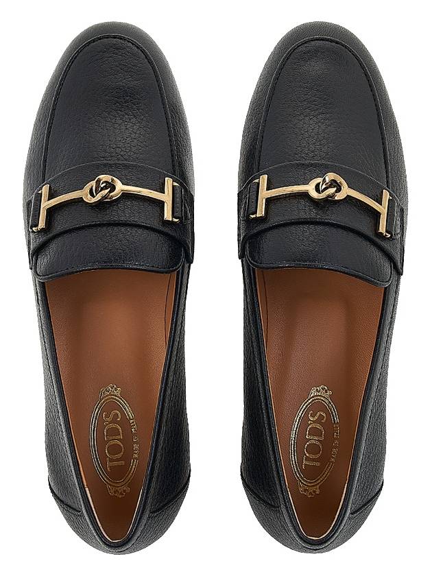 Women's Double T Logo Leather Loafers Black - TOD'S - BALAAN 7