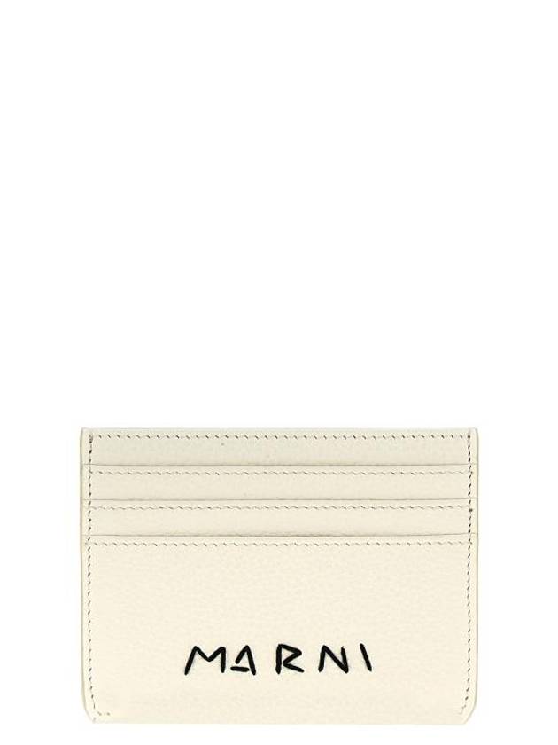 Embroidered Logo Leather Card Wallet White - MARNI - BALAAN 1