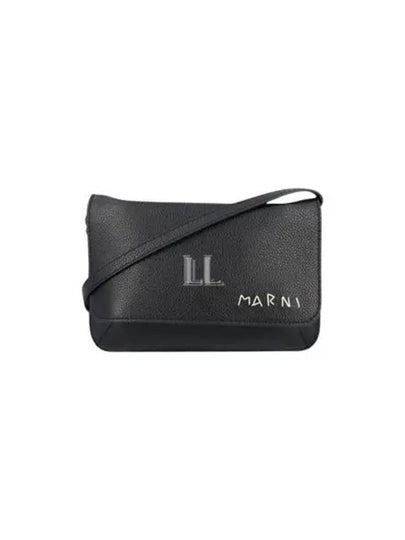 Embroidered Logo Leather Cross Bag Black - MARNI - BALAAN 2