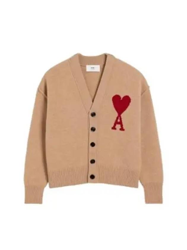 De Coeur Logo Wool Cardigan Camel - AMI - BALAAN 2