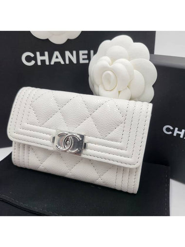 Card Wallet Classic Boy Snap White Vintage Silver A80603 - CHANEL - BALAAN 1