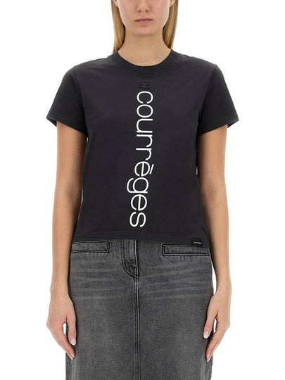 Women's Logo Cotton Short Sleeve T-Shirt Grey - COURREGES - BALAAN 2