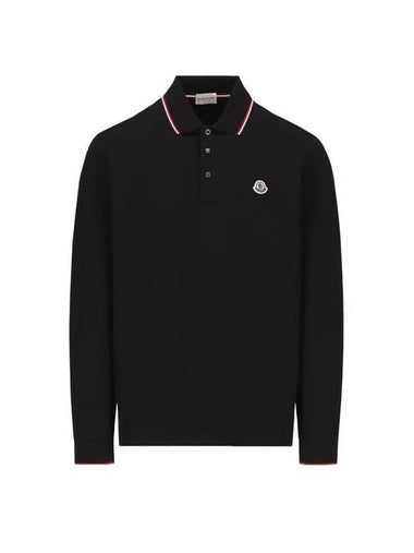 Logo Patch Cotton Long Sleeve Polo Shirt Black - MONCLER - BALAAN 1