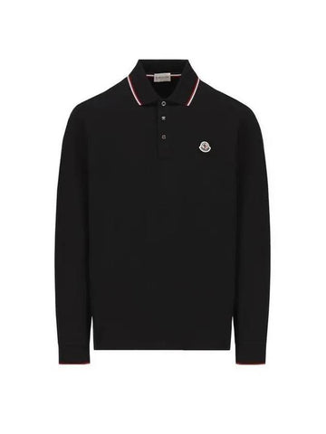 Logo Patch Cotton Long Sleeve Polo Shirt Black - MONCLER - BALAAN 1